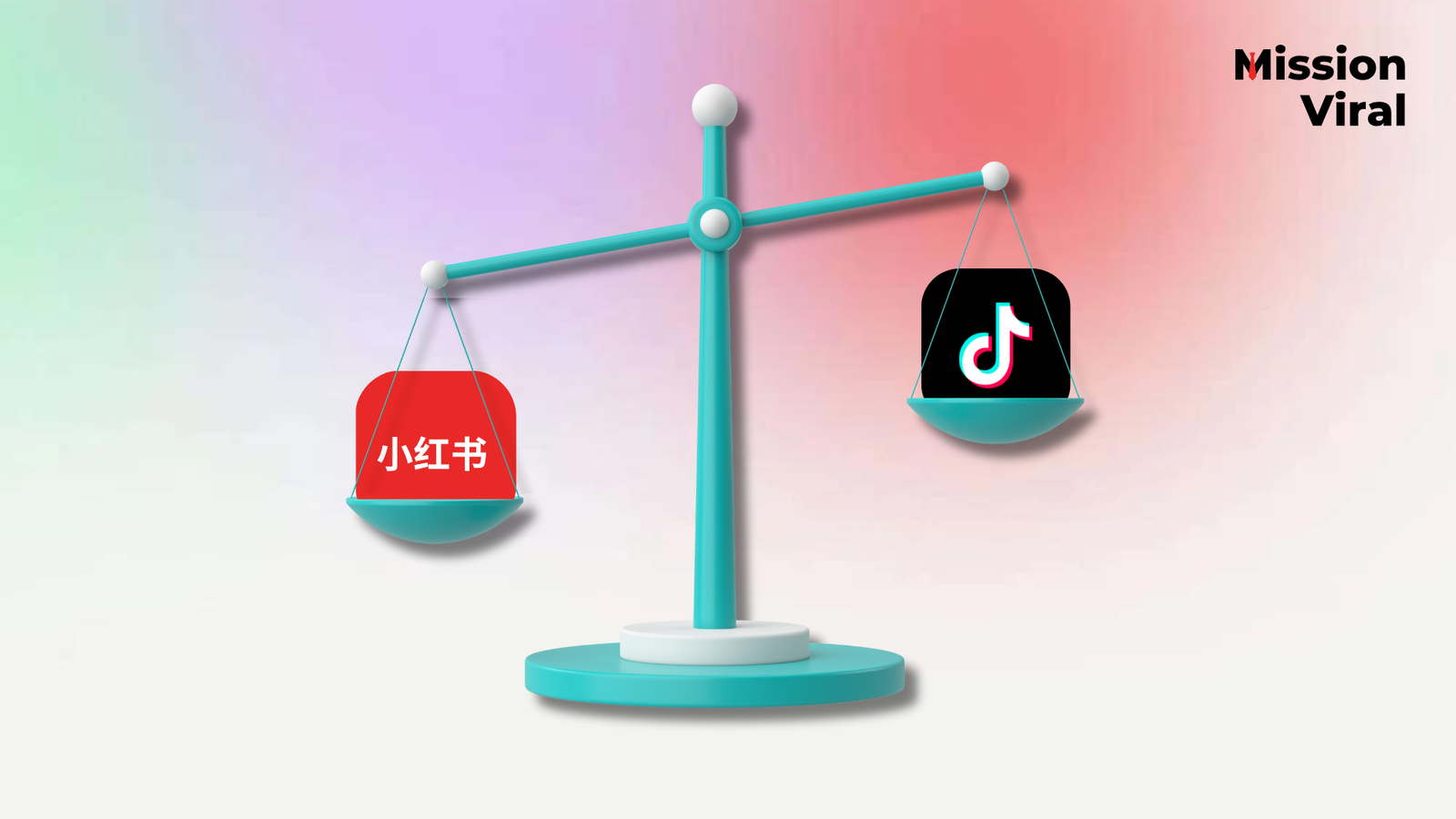 Vergleich von RedNote und TikTok dargestellt auf einer Waage, die das Potenzial von RedNote als Social-Media-Plattform zeigt.